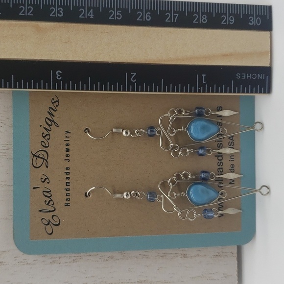 731- Blue Glass Wire Wrapped Women's Handmade Earrings NWT - Picture 5 of 5